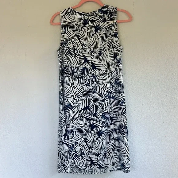 Anne Klein Blue & White Linen Blend Palm Print Dress M - Picture 3 of 9